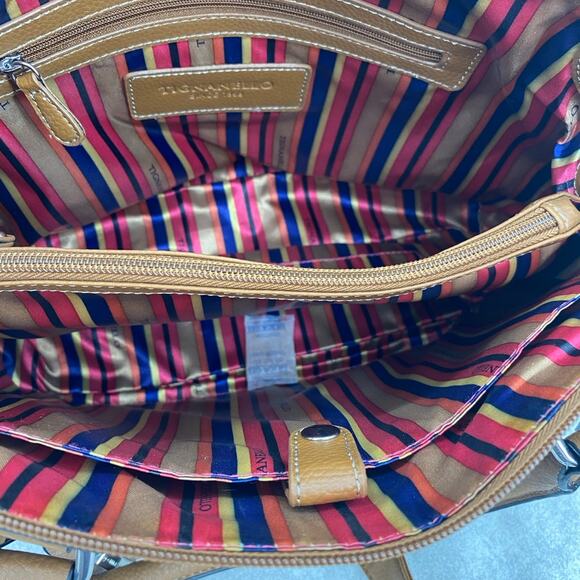 Tignanello Ink/Cognac Leather Satchel Handbag Striped Interior - New with Tags - Picture 6 of 11